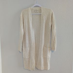 Hippie Rose Cardigan Sweater Cable Knit Long Length Cream Pockets Size XS